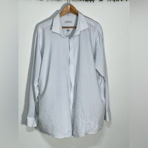 Men's Perry Ellis Long Sleeve Button Down Travel Luxe Tech White Blue Polka Dot